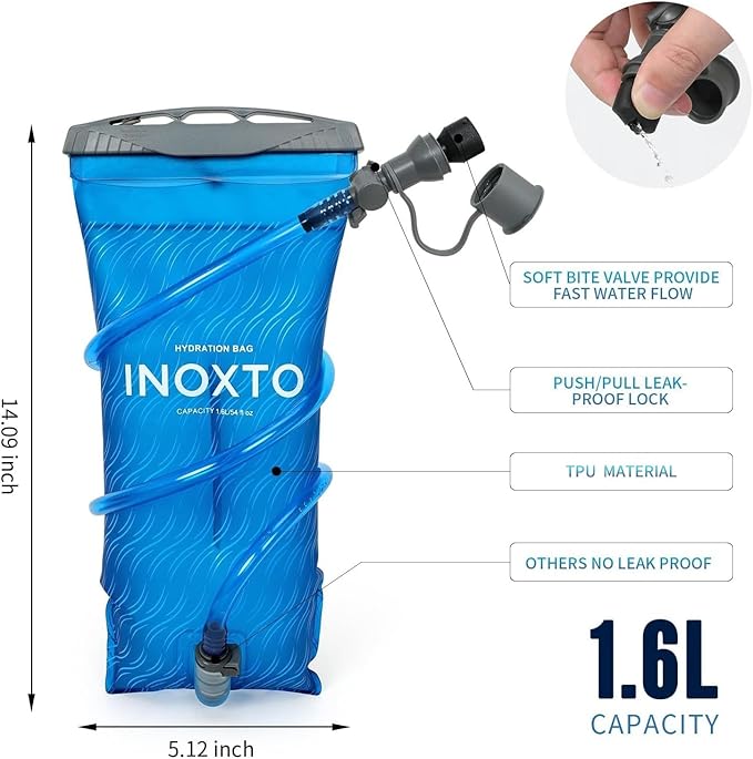 INOXTO 1.5L/2L/3L Hydration Bladder, Water Bladder with Water Reservoir Hose Insulator & High Flow Bite Valve for Hiking Backpack, Leak Proof 1.5/2L/3L Water Reservoir for Camping Cycling Running