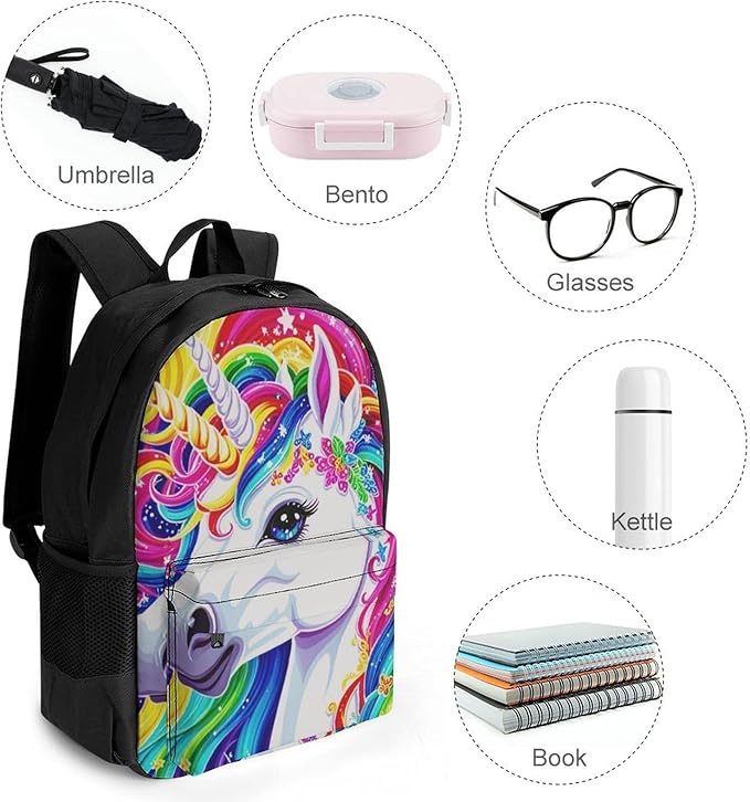 Backpack Polyester Anti-Theft Multipurpose Colorful Rainbow Unicorn Bookbag Large Capacity Laptop Book Bag Rucksack With Side Pockets