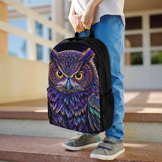 Supdreamc Daypack Bookbag Anti-Theft Multipurpose Large Capacity Bookbag, Purple Owl Travel Hiking Camping Rucksack With Adjustable Shoulder Straps