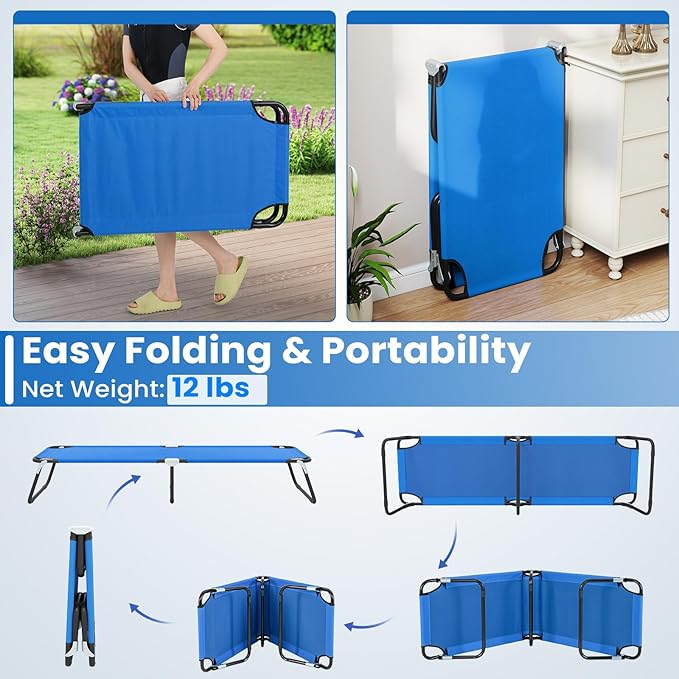 GYMAX Folding Camping Cot 2 Pack, Portable Ultralight Compact Sleeping Cot Bed for Adults with Oxford Fabric, for Outdoor Travel Backpacking Hiking Patio Home Office, 330LBS (2, Blue)