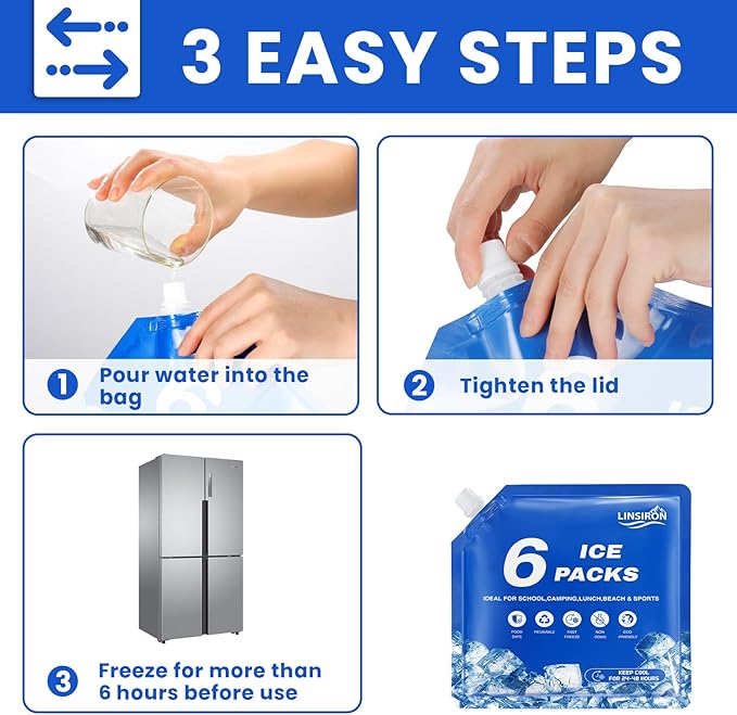 Ice Packs for Cooler 6Pcs 2025 Upgrades Freezer Lunch Boxes Reusable Coolers Shock Wheels Long Lasting Dry Pack Large Cold Blocks Accessories Cubes Slim Box Flat Camping Essentials 10x9x1 In
