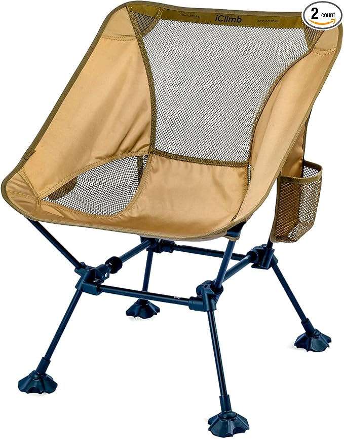 iClimb Ultralight Compact Camping Folding Beach Chair with Anti-Sinking Large Feet
