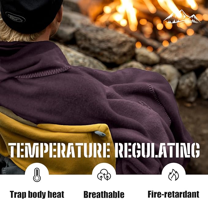 100% Wool Blanket, 48" x 62", Warm, Thick, Washable, Military Wool Blanket, Great for Camping, Outdoors, Sporting Events, Survival Kits, Plum