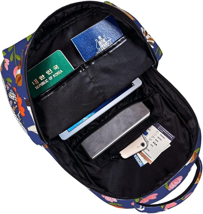 Men Women Lightweight Australian Shepherd Dogs Flowers Backpack Large Capacity Carry On Bag With Padded Straps for Sports Work Walking Cycling
