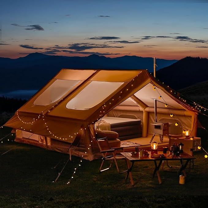 YOLENY Inflatable Tents for Camping, 6-12 Person Blow Up Tent with TPU Skylight, Canopy, Mesh Windows, Stove Jack & Pump, 4 Season Large Inflatable Tent, Waterproof & Windproof