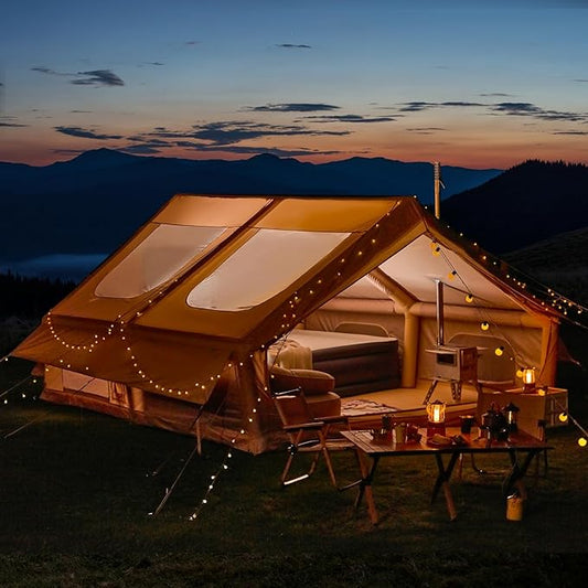 YOLENY Inflatable Tents for Camping, 6-12 Person Blow Up Tent with TPU Skylight, Canopy, Mesh Windows, Stove Jack & Pump, 4 Season Large Inflatable Tent, Waterproof & Windproof