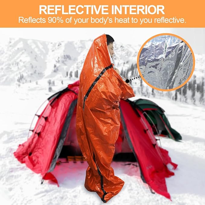 Emergency Sleeping Bag, Waterproof Thermal Bivy Sack for Camping, Bivvy Sack with Whistles,Ultralight Survival Gear with Compass for Hiking and Outdoor Adventures
