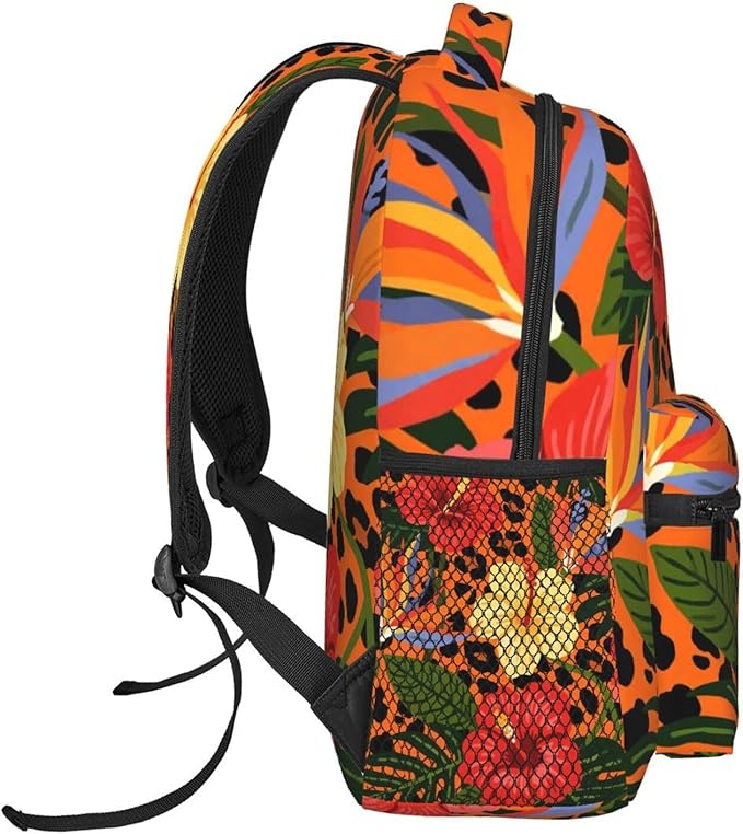 Daypack Anti-Theft Multipurpose Large Capacity Shoulder Bag, Cheetah Leopard Print Floral Earth Yellow Travel Hiking Camping Rucksack With Smooth Zippers