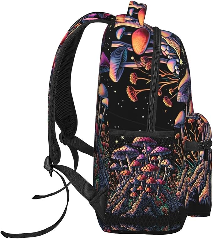 Backpack Anti-Theft Multipurpose Large Capacity Carry On Bag, Trippy Mushroom Art Camping Outdoor Backpack With Side Pockets