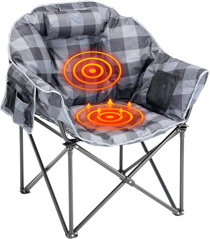 ABORON Oversized Heated Camping Chair, Portable Folding Recliner with 3 Heat Settings, Heavy-Duty Fully Padded Chair Supports Up to 500 lbs, Ideal for Outdoor Adventures