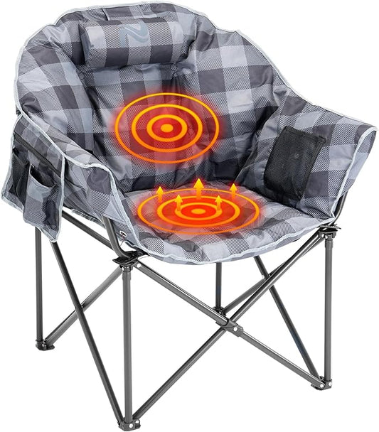 ABORON Oversized Heated Camping Chair, Portable Folding Recliner with 3 Heat Settings, Heavy-Duty Fully Padded Chair Supports Up to 500 lbs, Ideal for Outdoor Adventures