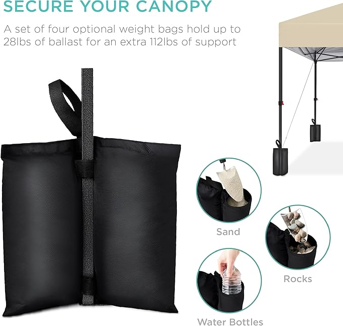 Best Choice Products 8x8ft Pop Up Canopy Tent, Outdoor Shade, 1 Person 1 Minute Set Up, Carry Case, 4 Weight Bags - Sand