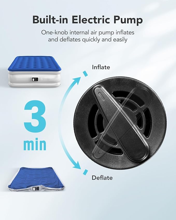 iDOO Air Mattress Queen with Built in Pump, Blow up Mattress, Inflatable Mattress Queen Size for Guests, Home, Camping, 3 Mins Inflation/Deflation, Upgraded Colchones Inflables, Comfort Air Bed