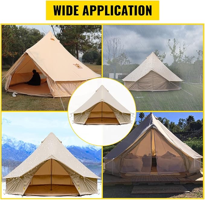 GeRRiT 4-12 Person Camping Tent 3-6m Waterproof Cotton Canvas Bell Tent Outdoor 4 Seasons Family Party Picnic Yurt Tent W/Stove Hole, 16.4ft 5m 8~10People, Beige