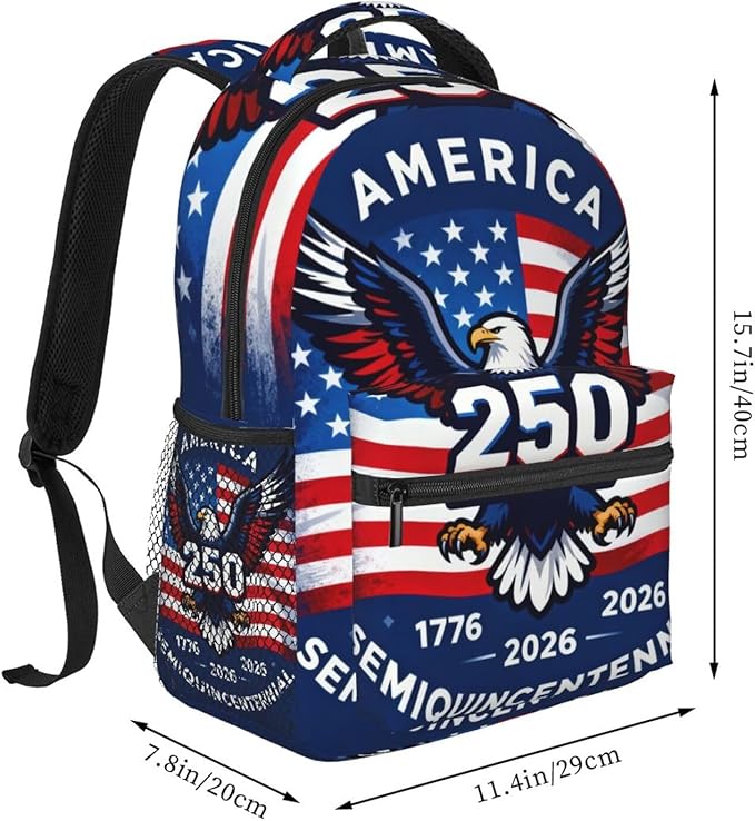 Polyester Daypack Backpack for Trekking Picnic Walking Cycling, Large Capacity Anti-Theft Multipurpose Shoulder Bag, USA 250th Anniversary Patriotic Independence Celebration Art Casual Daypack