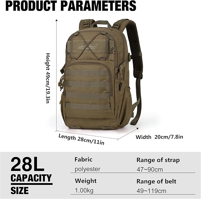 Mardingtop Military Tactical Backpack for Men 28L Molle Rucksack Army Backpack EDC Daypack for Hiking,Travel,Camping, Hunting