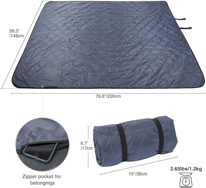 REDCAMP Large Waterproof Stadium Blanket for Outdoor Sports, Soft Warm Fleece Camping Blanket Windproof for Cold Weather, 79"x 59"Grey