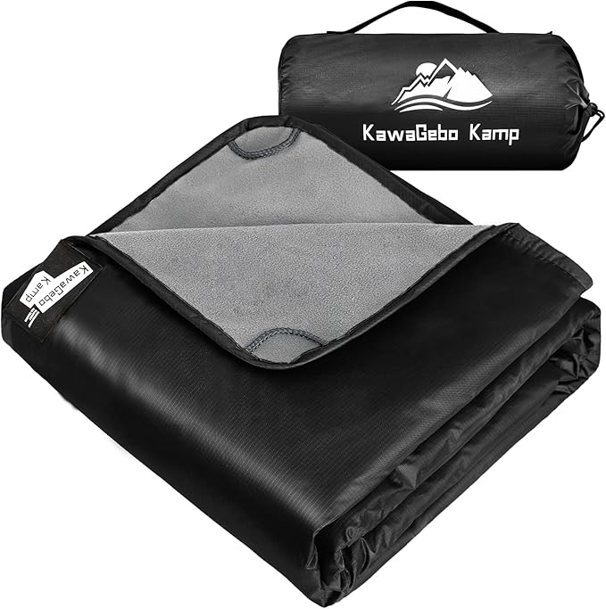 Fleece Waterproof Outdoor Blanket - Windproof Stadium Blanket for Camping, Picnics, and Sports Stay Dry and Comfortable 80"x 58"(Black)