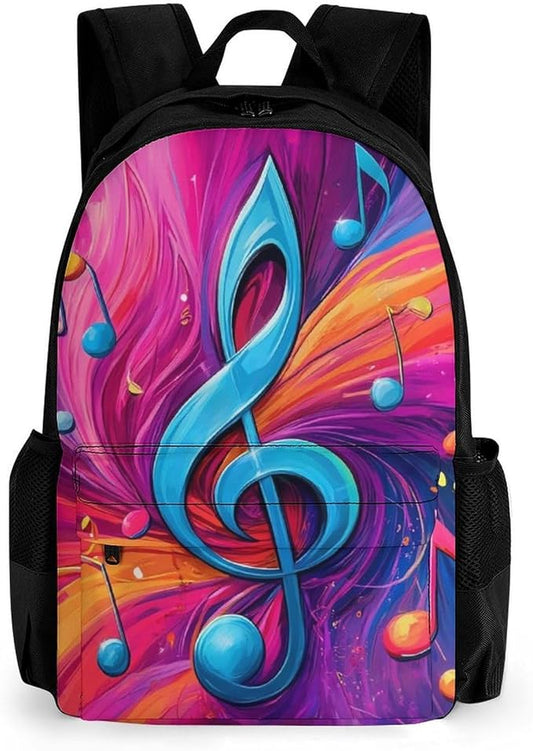 Supdreamc Women Men Polyester Abstract Music Notes Art Casual Daypack Large Capacity Bookbag With Side Pockets for Sports Picnic Walking Cycling