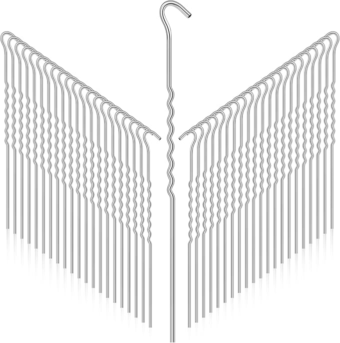 Cindeer 60 Pcs Kinked Metal Tent Stakes 12 Inch Metal Garden Edging Fence Hooks Pegs Dog Dig Proof Yard Spikes Heavy Duty Galvanized Ground Stakes Spikes Long Tent Pegs for Outdoor Canopy Tarp