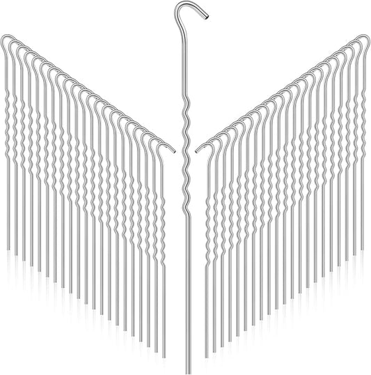 Cindeer 60 Pcs Kinked Metal Tent Stakes 12 Inch Metal Garden Edging Fence Hooks Pegs Dog Dig Proof Yard Spikes Heavy Duty Galvanized Ground Stakes Spikes Long Tent Pegs for Outdoor Canopy Tarp
