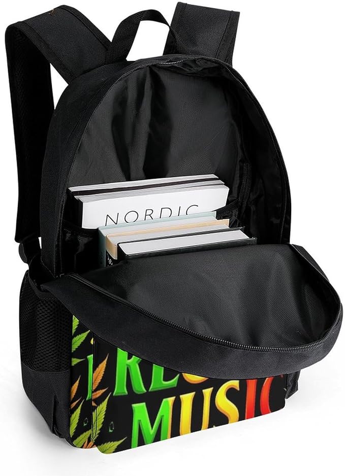 Polyester Daypack Backpack for Trekking Picnic Walking Cycling, Large Capacity Anti-Theft Multipurpose Shoulder Bag, Rasta Flag Weedleaf Leaves Reggae Music Casual Daypack