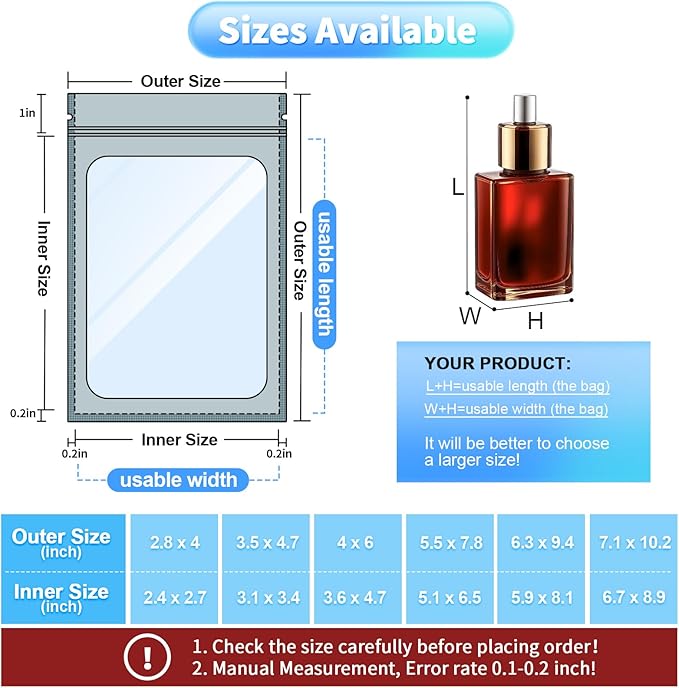 100 Pieces Smell Proof Mylar Bags- Resealable Holographic Packaging Pouch Bag with Clear Window for Food Storage Eyelash Jewelry Electronics Storage (Black, 5.5 x 7.8 Inch)