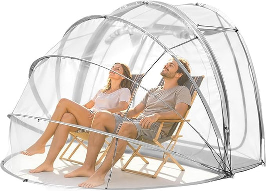 Foldable Pop up Sports Tent, Outdoor Clear Bubble Tents with Floor Mat & Top Cover, Instant for All Weather, Portable Screen Tent for Sports Events, Camping, Fishing, Cheering Clear