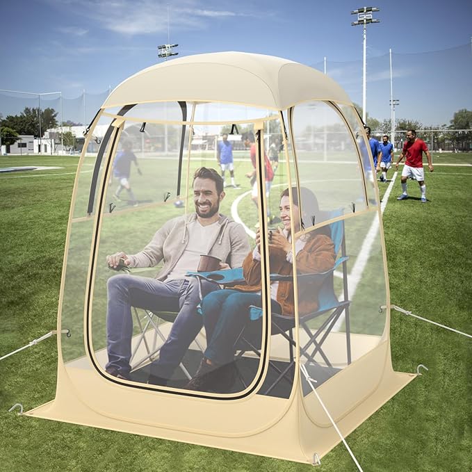Pop up Sports Tent, Portable Weather Pod for 1-6 Person, Garden Screen House Shelter with Floor Mat & Carry Bag, Outdoor Clear Bubble Tent for Sports Event Soccer Camping (4.2 x 4.2 x 5.2 ft)