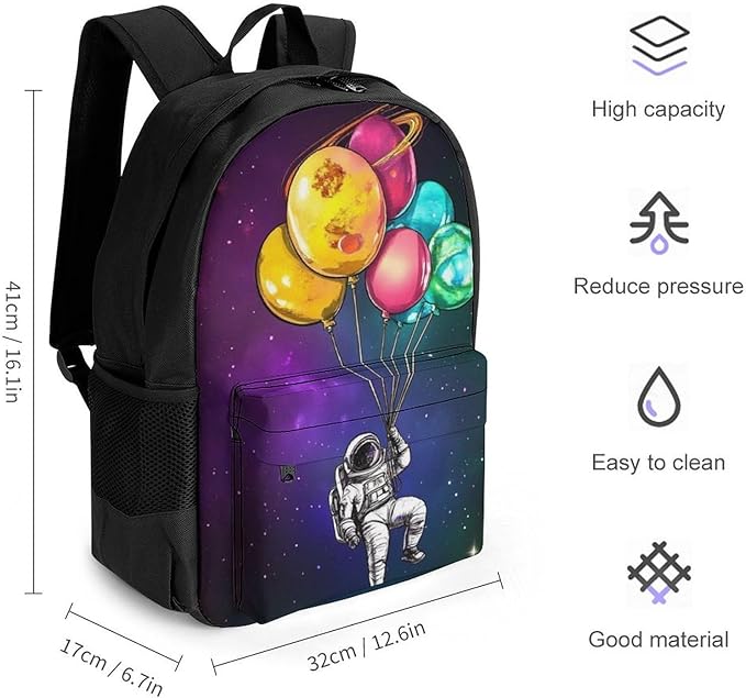 Polyester Daypack for Hiking Work Running, Big Capacity Anti-Theft Multipurpose Shoulder Bag, Planet Moon Balloon Astronaut Art Travel and Sport Backpack Rucksack