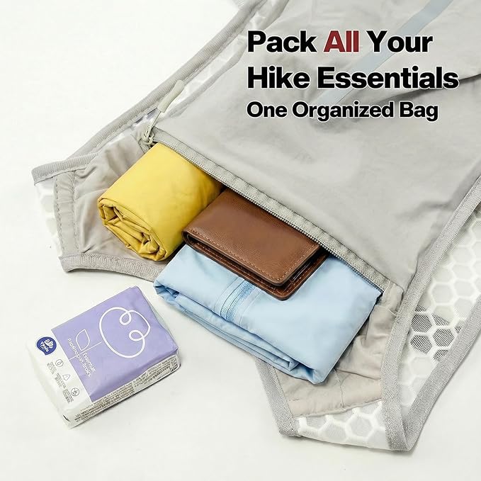Hiking Backpack Ultralight – Packable Daypack for Women & Men, Breathable 3D Ventilated Backpack with Multiple Pockets, Foldable Travel Day Bag for Outdoor Walking, Camping & Commute（Gray,medium）