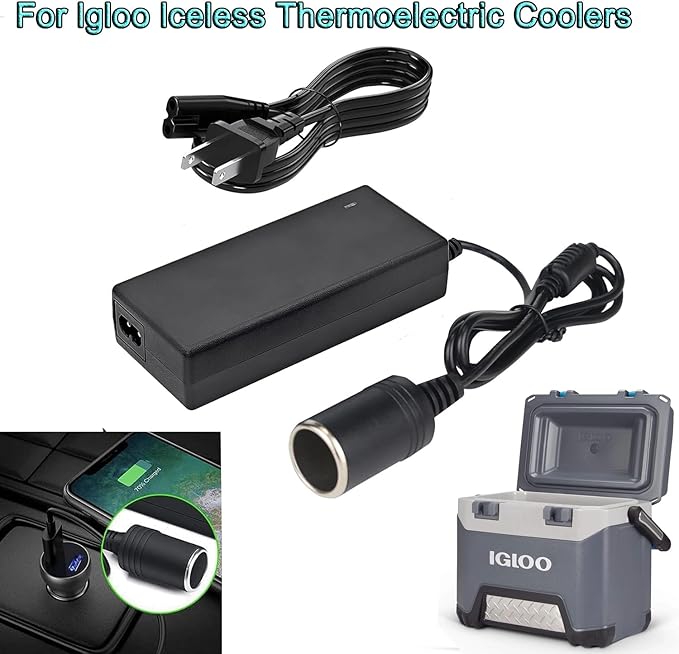 12V AC Converter Compatible with Igloo Iceless Thermoelectric Coolers，Replacement for Igloo Iceless Kool Mate Cool Chill Thermolectric Coolers Power Supply Cord