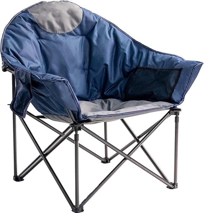 Oversized Camping Chair with Cup Holder & Carry Bag - 500lbs Heavy Duty Moon Saucer Chair for Outdoor, Lawn, Sports, Patio - Padded Folding Sofa Chair, Light Blue & Gray