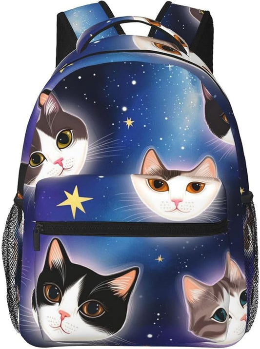 Daypack Backpack Multipurpose Anti-Theft Large Capacity Bookbag, Galaxy Cats Cat Heads In Space Galaxy Travel Hiking Camping Rucksack With Adjustable Shoulder Straps