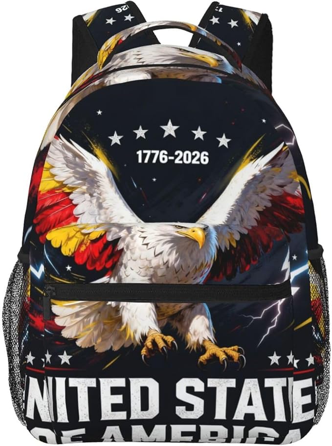 Lightweight Rucksacks for Climbing Outdoors Walking Cycling, Large Capacity Anti-Theft Multipurpose Carry On Bag, 250th Anniversary 1776-2026 Patriotic Eagle Art Camping Outdoor Backpack