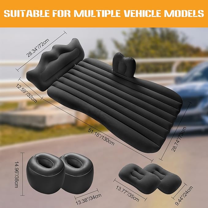 Ergocar Inflatable Mattress Camping Thickened Portable Travel Camping Flocking Bed Double-Layer Inflatable Valve Suitable for Suvs, Rear Seats, Automobiles
