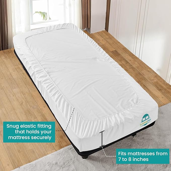 Twin XL Fitted Sheet 39 x 80 Inches 8" Deep Pocket 100% Egyptian Cotton 600 Thread Count Snug Fit for Trifold Mattress, Narrow Twin, Camp Bunk, Guest Bed, Army Cot Soft & Breathable – White
