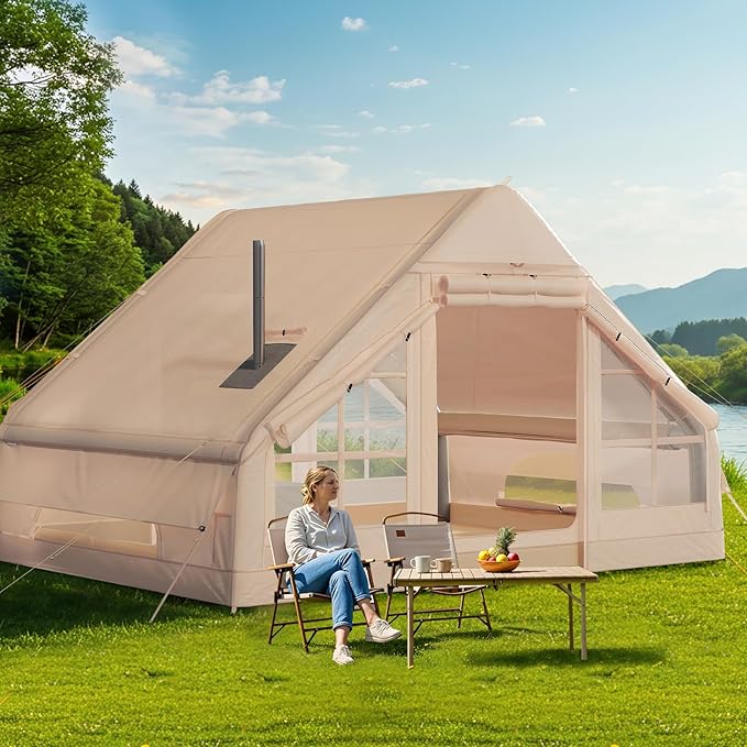 YOLENY 2/4/6 Person Inflatable Tents for Camping, Quick Setup in 2 Minutes with Hand Pump, Oxford Blow Up Tent with Skylight & Canopy, Spacious Cabin Tent for Family Camping & Hiking