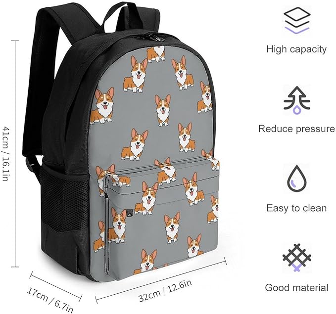 Adults Lightweight Funny Cute Corgis Puppy Shoulder Book Bags Big Capacity Shoulder Bag With Adjustable Shoulder Straps for Trekking Work Walking Cycling