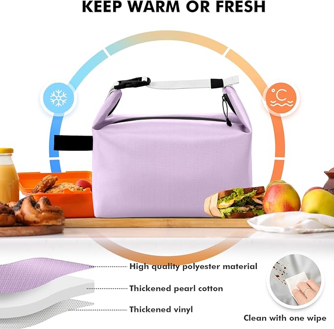 Lunch Bag for Women & Men Fresh Keep Lunch Box, Small Leakproof Cooler Bag Food Lunch Containers High Capacity Reusable Loncheras para Mujer for Work, Office, Picnic, Travel (Purple)