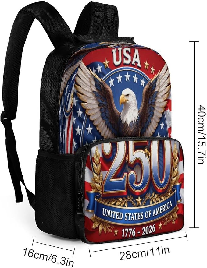 Backpack Anti-Theft Multipurpose Large Capacity Carry On Bag, USA 250th Anniversary Patriotic Independence Celebration Art Camping Outdoor Backpack With Side Pockets