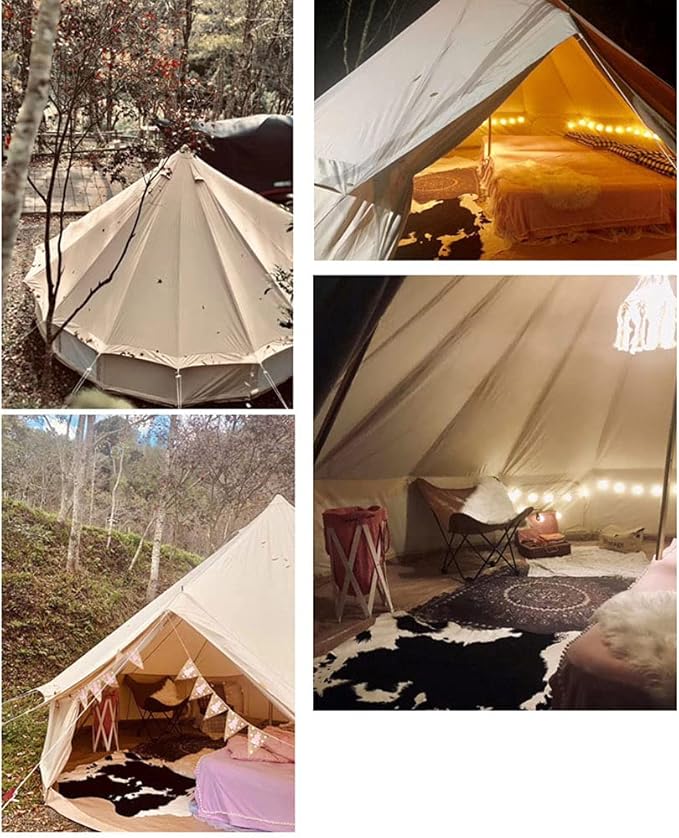 Large Camping Tent Bell Tent with Stove Hole Cotton Canvas Tents Yurt Tent 4 Season Indian Tent for Family Camping Outdoor Hunting Big Family Shelter