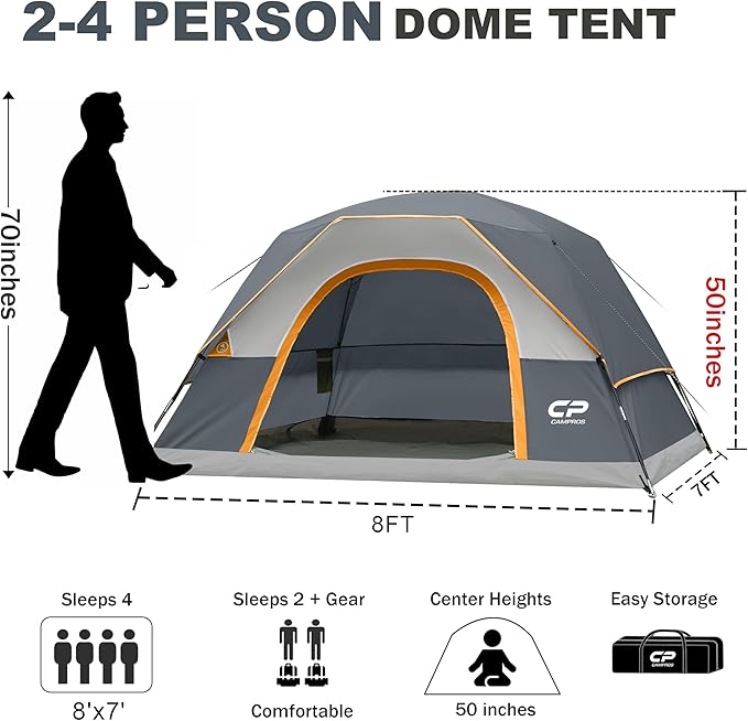 Tents for Camping 4 Person Tent Waterproof Windproof Double Layer Camping Tent, Easy Setup Dome Tent with Large Mesh Windows & Wider Door for Outdoor Camping & Hiking