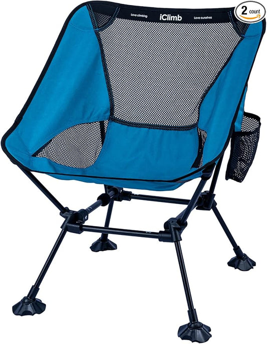 iClimb Ultralight Compact Camping Folding Beach Chair with Anti-Sinking Large Feet