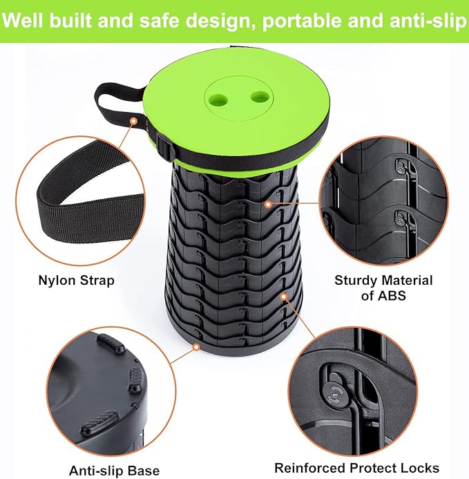 Fishboy Upgraded Collapsible Stool, 400lbs Max Weight, Lightweight But Sturdy, Portable Retractable Folding Telescoping Foldable Camping Stool for Adults Outdoor Fishing Hiking Gardening Travel BBQ
