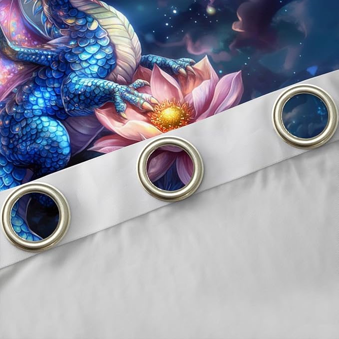Manfei Magic Dragon Blackout Curtains Pink Lotus Flower Window Drapes,Cartoon Wild Animal Theme Window Treatments,Kids Boys Girls Room Decor,Grommet Top 2 Panel Set Bedroom Curtains, 42Wx90L inch