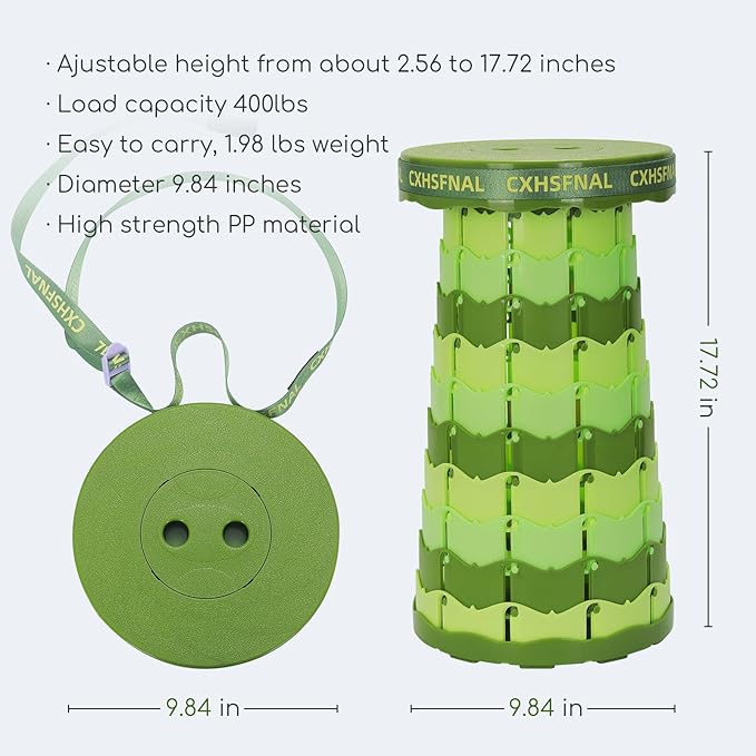 Upgraded 2 Pack Portable Collapsible Stool,Folding Camp Stool for Adults,Lightweight Sturdy 400lbs Load Capacity Retractable for Fishing Hiking Camping Gardening Hunting BBQ (Gradient Green)