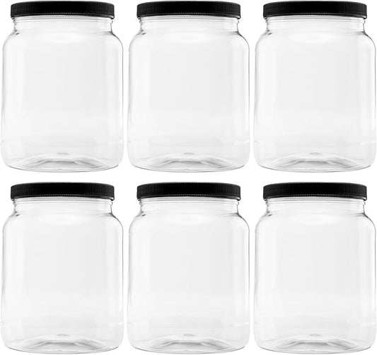 Plastic Storage Jars with Leak Proof Lids, BPA Free, Hand Wash Only (64oz, 6PK Black)
