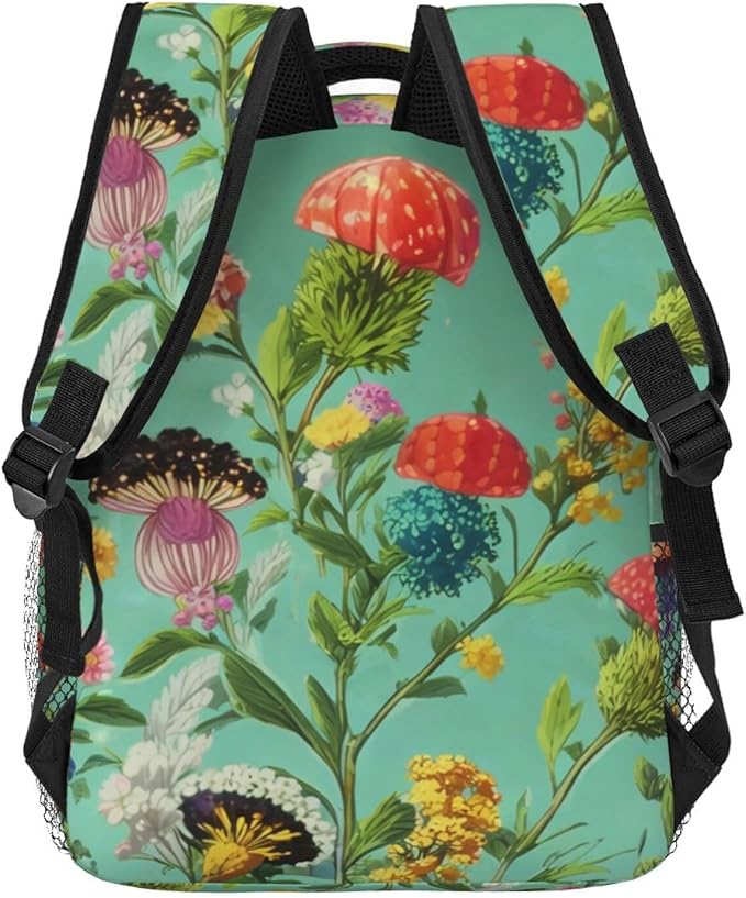 Backpack Multipurpose Anti-Theft Large Capacity Bookbag, Cartoon Under Sea Ocean Jellyfish Flowers Art Travel Hiking Daypack With Side Pockets