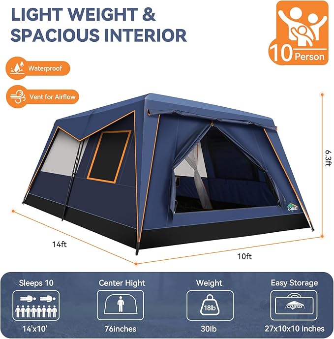 COBIZI 4-6-8-10 Person Camping Tent, Spacious Family Tents for Camping Ideal, Hiking, 3500mm Waterproof Double-Layer Windproof Tent for Hiking & Backpacking